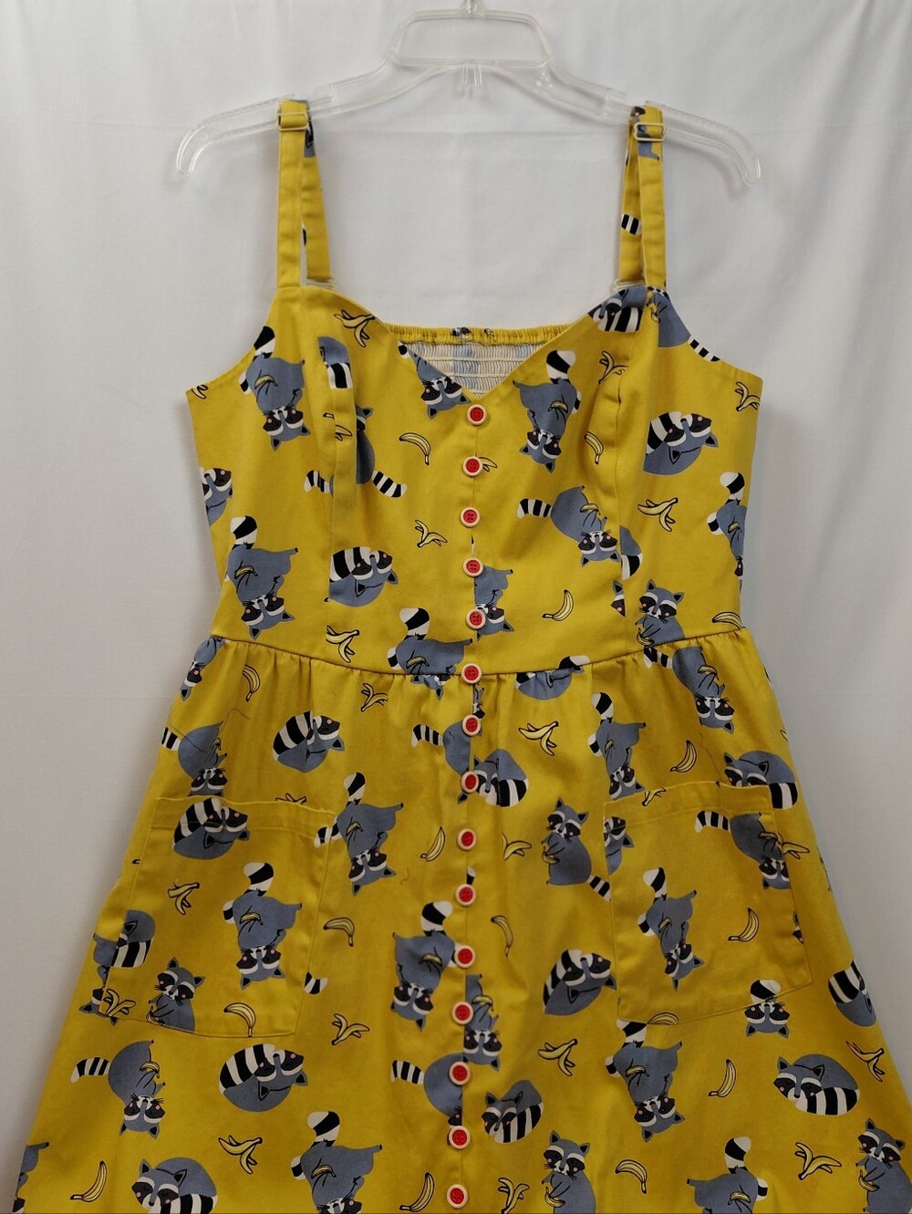 Collectif Racoon Banana Dress US Size 14 Yellow Retro